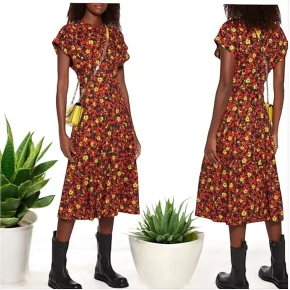 PROENZA SCHOULER- Pintucked-waist Pleated Floral-print Midi Crepe 4 NWT $1806
